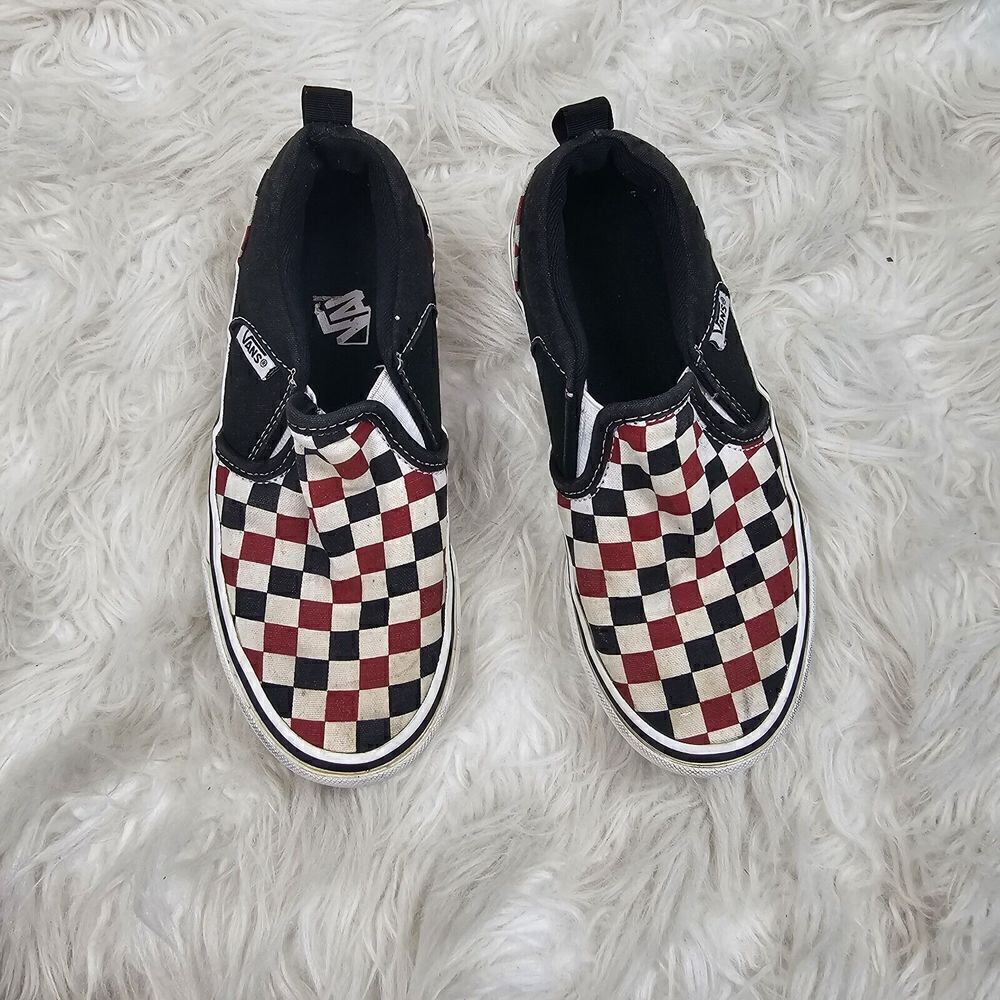 Vans Checkerboard Black White Red Youth Size 1 Sneakers